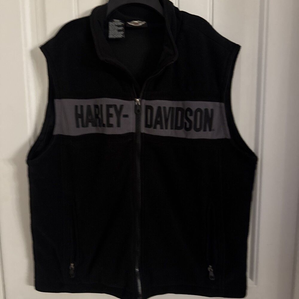 Harley Davidson Black Fleece Zip Up Vest Size XL Embroidered Biker